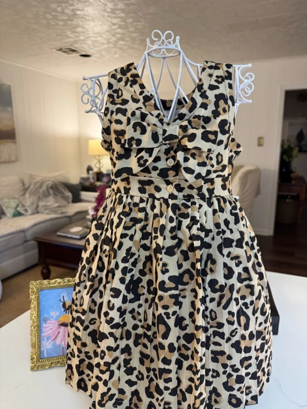 🤎🖤 JANIE AND JACK SILK PLEATED CHEETAH PRINT DRESS SIZE 2T! - Picture 5 of 11